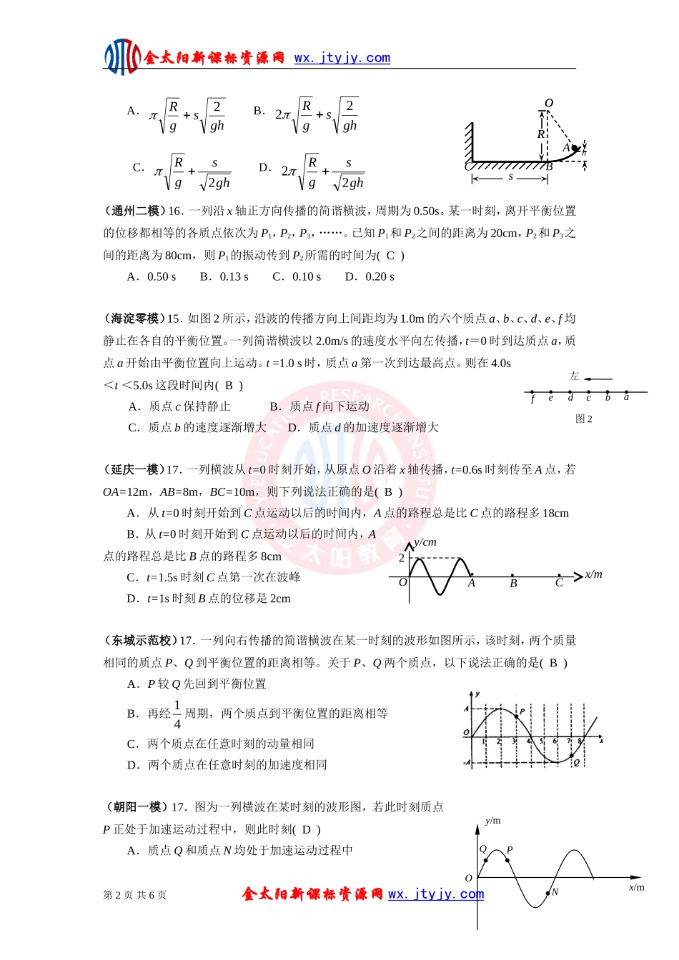 2012届高考物理二轮专项训练：机械振动和机械波选择题训练_第2页