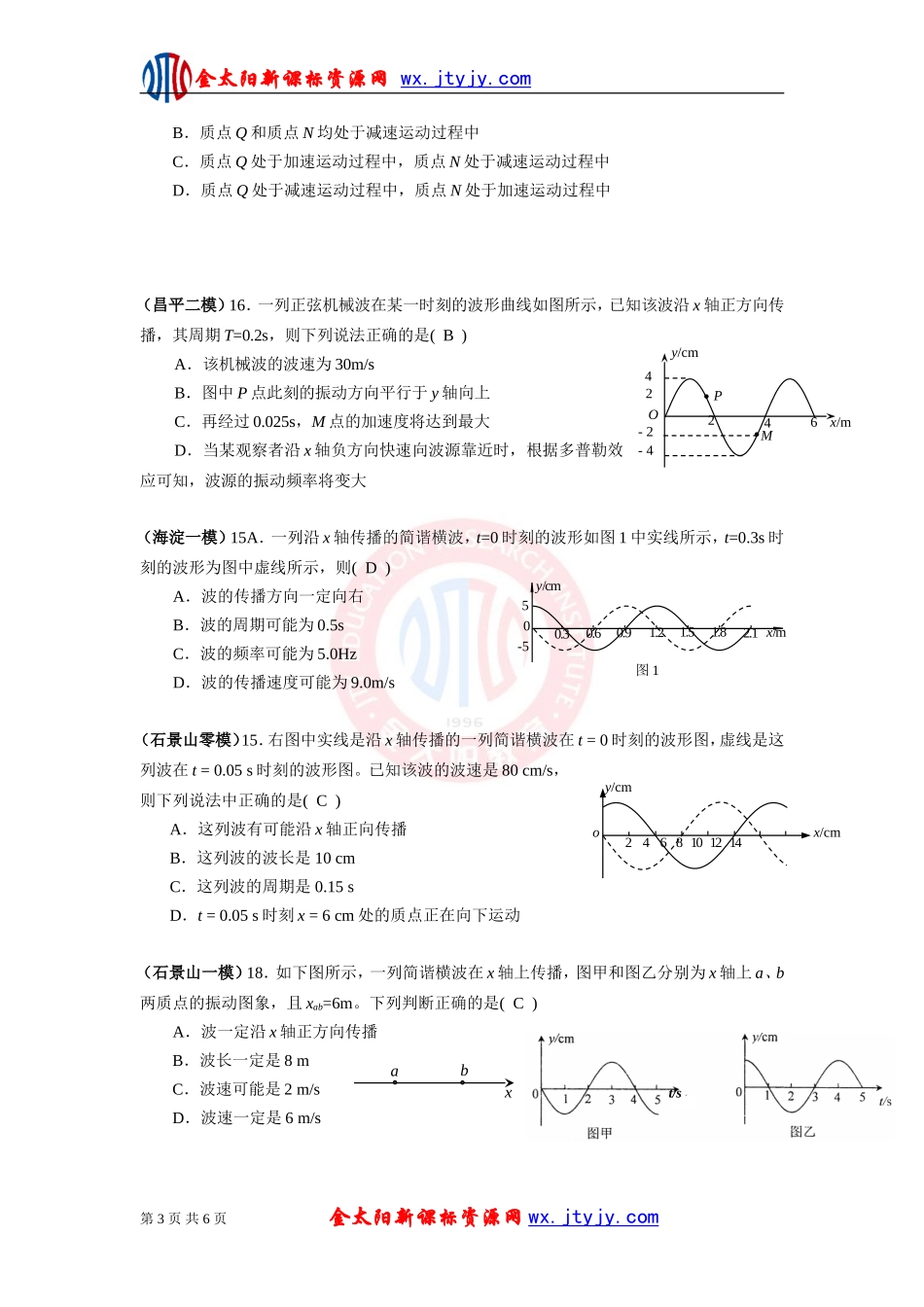 2012届高考物理二轮专项训练：机械振动和机械波选择题训练_第3页