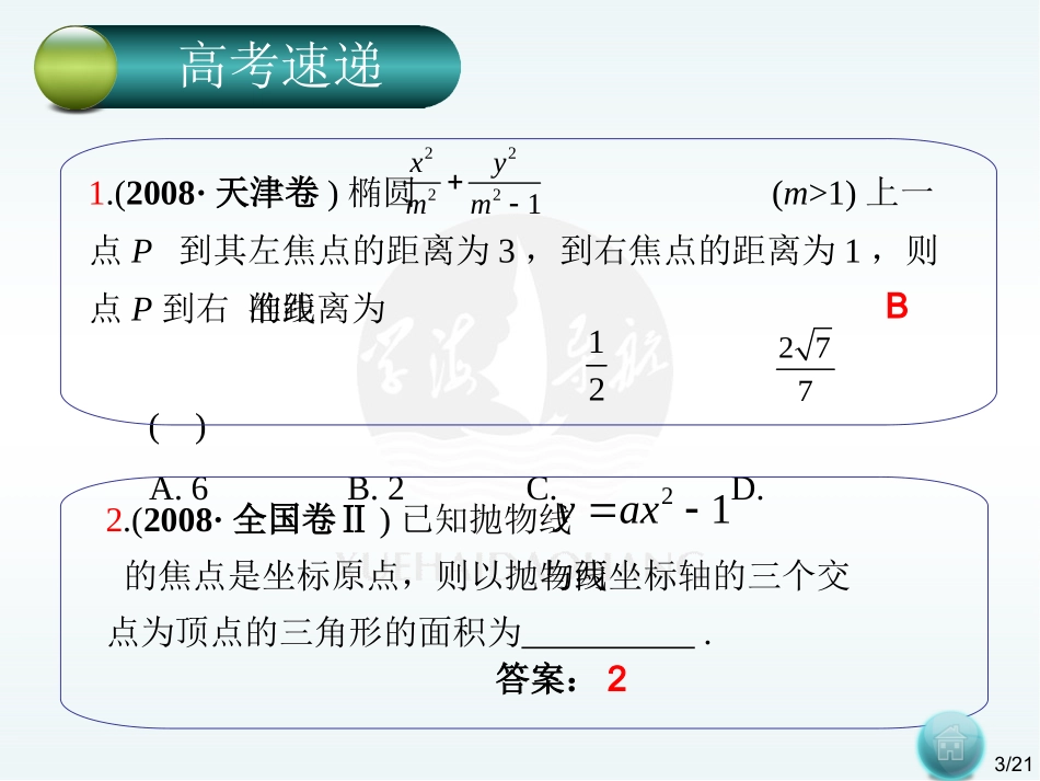 高考数学二轮复习：圆锥曲线主干知识综合课件_第3页