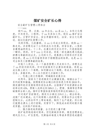 煤矿安全矿长心得