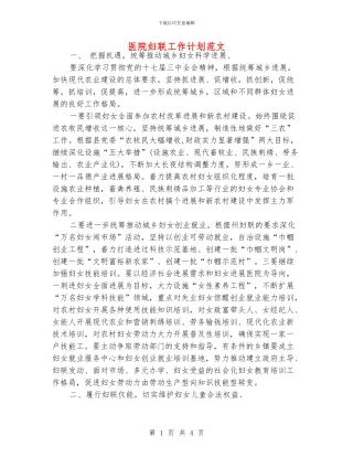 医院妇联工作计划范文