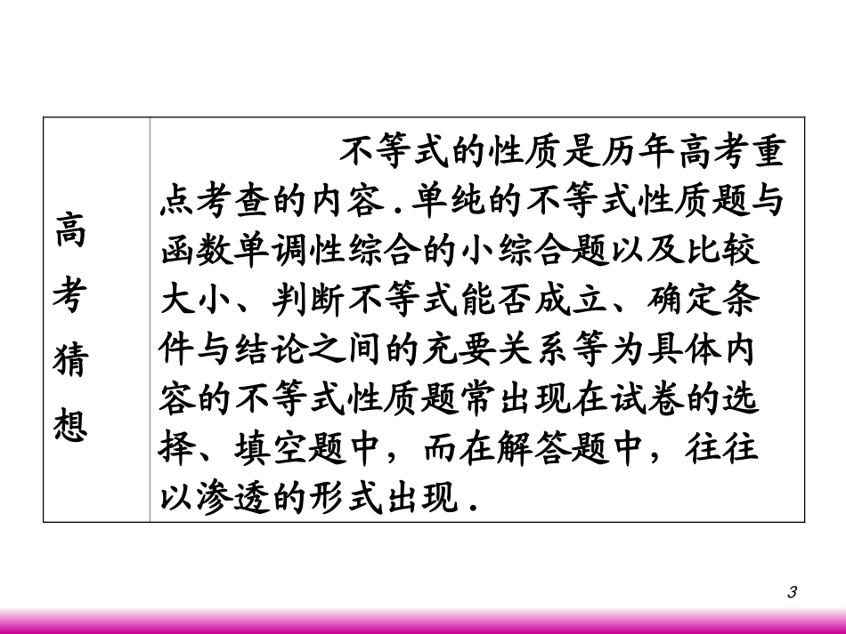 高考数学第一轮总复习6.1比较代数式的大小(第1课时)课件 文 (广西专版) 课件_第3页