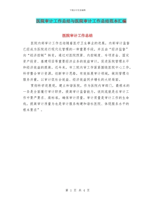 医院审计工作总结与医院审计工作总结范本汇编