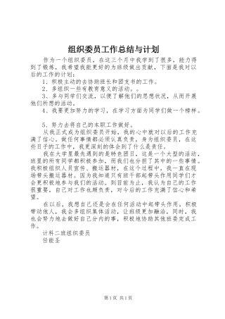 组织委员工作总结与计划 