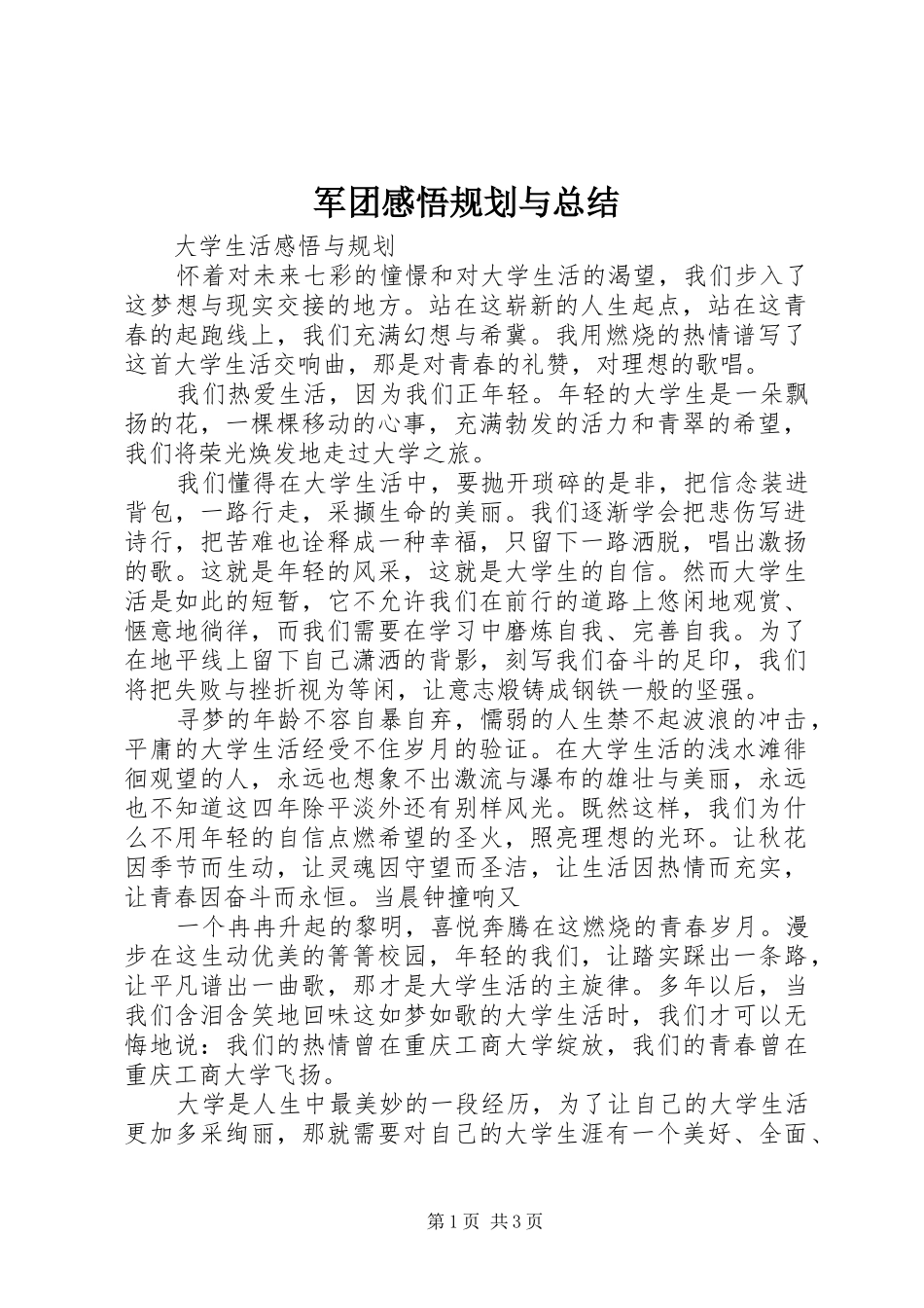 军团感悟规划与总结 _第1页