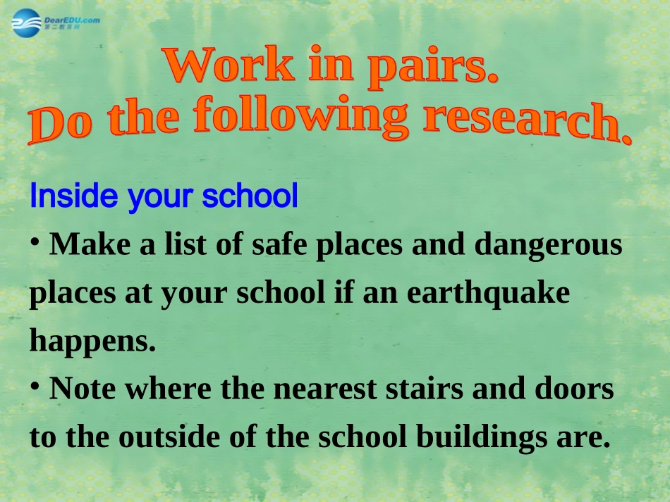 秋八年级英语上册 Module 12 Unit 2 Stay away from windows and heavy furniture课件2 (新版)外研版 课件_第3页