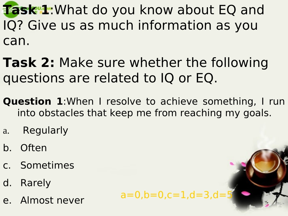 高中英语 Unit13 Lesson1(People)EQ IQ课件5 北师大版必修5 课件_第2页