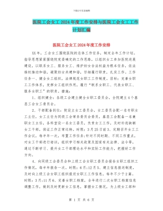 医院工会女工2024年度工作安排与医院工会女工工作计划汇编