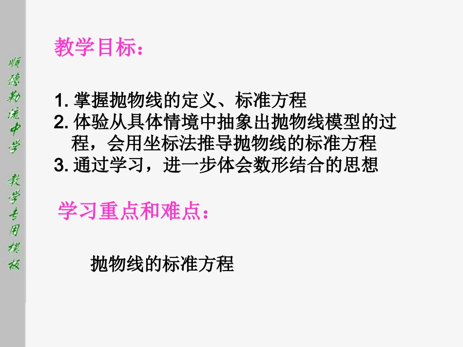 高二数学选修2-1 抛物线的定义 标准方程 ppt 课件_第2页