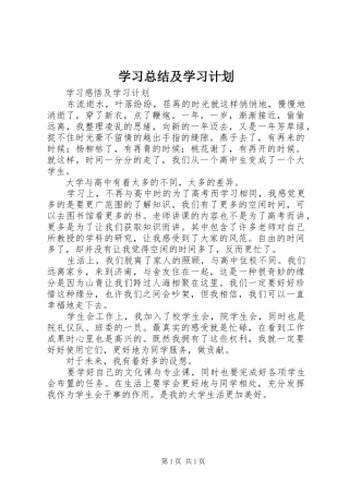 学习总结及学习计划 