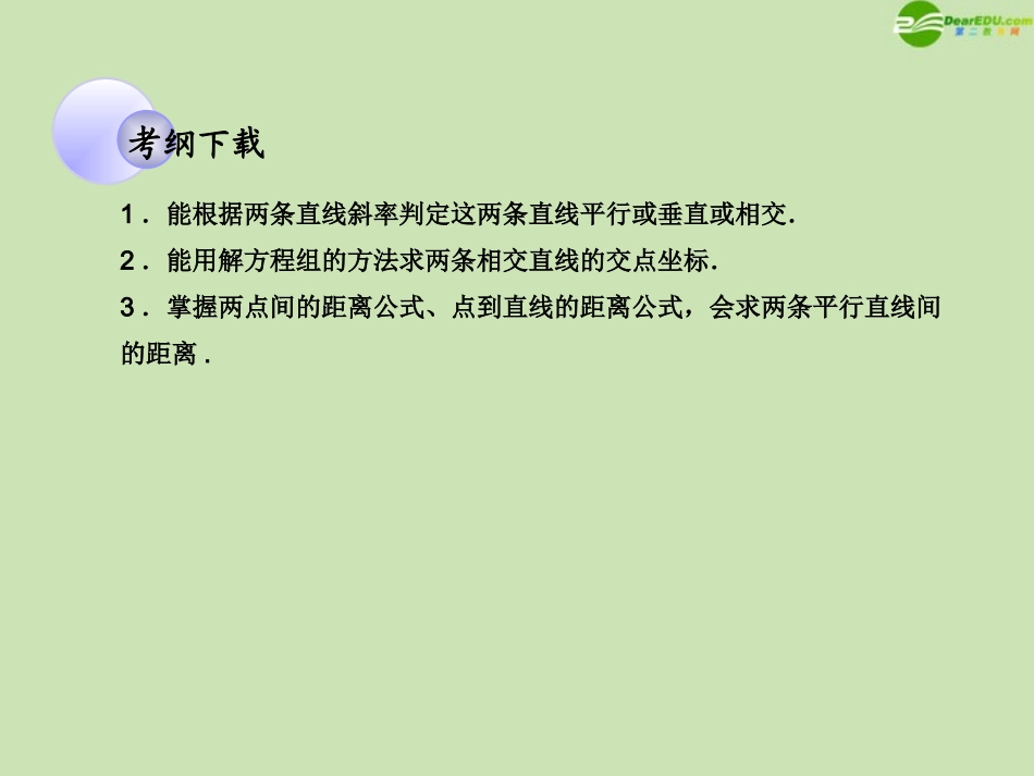 高考数学一轮复习 两直线的位置关系调研课件 文 新人教A版 课件_第2页