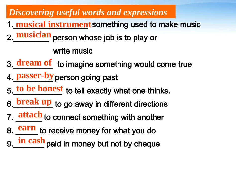 高中英语 Unit 5(Music)-Vocabulary and expressions(2)课件 新人教版必修2 课件_第2页