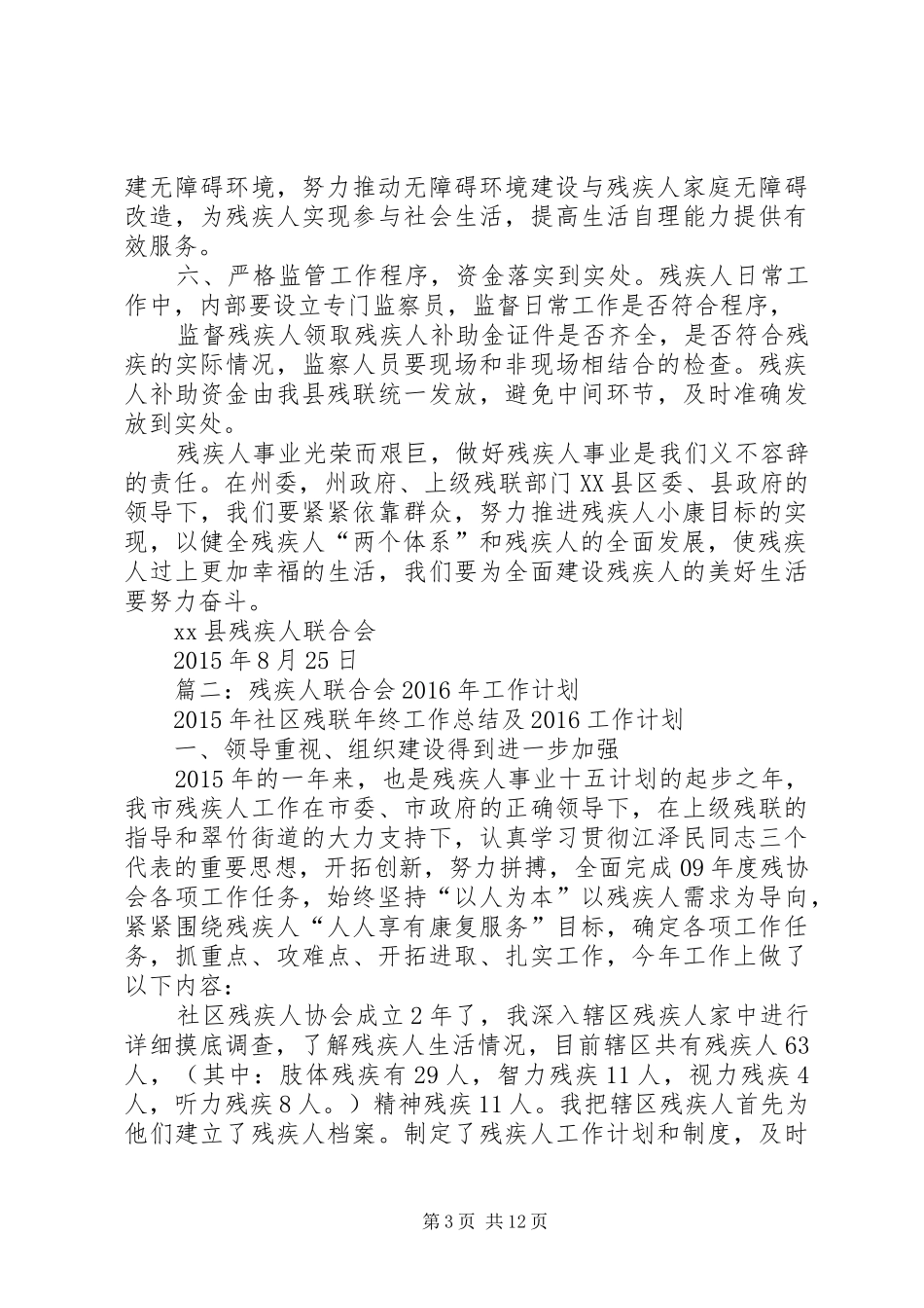 篇一：县XX年残疾人联合会工作计划 _第3页