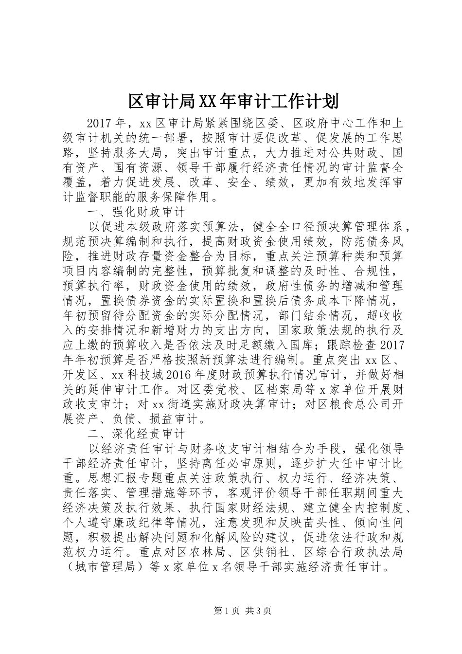 区审计局XX年审计工作计划 _第1页