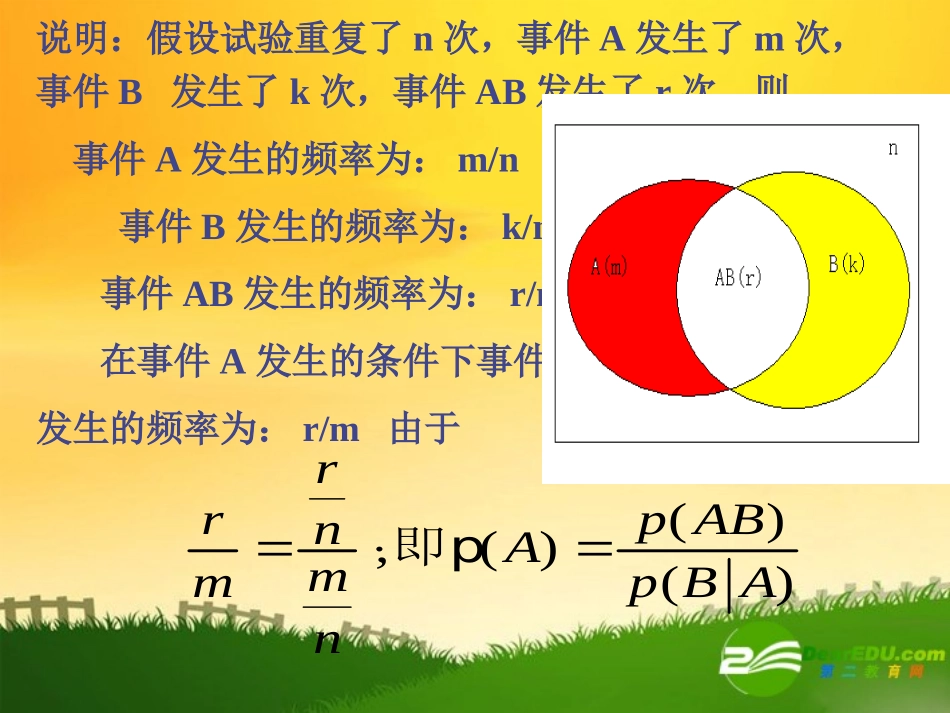 高中数学：条件概率与事件的独立性课件新课标人教B版选修2-3 课件_第3页