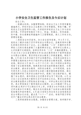 小学安全卫生监管工作报告及今后计划 