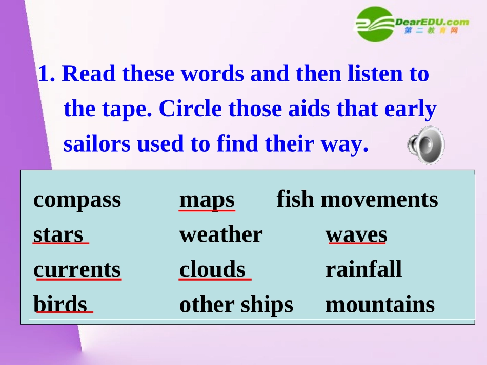 高中英语 Unit2Sailing the oceans-Listening课件 新人教选修9 课件_第2页