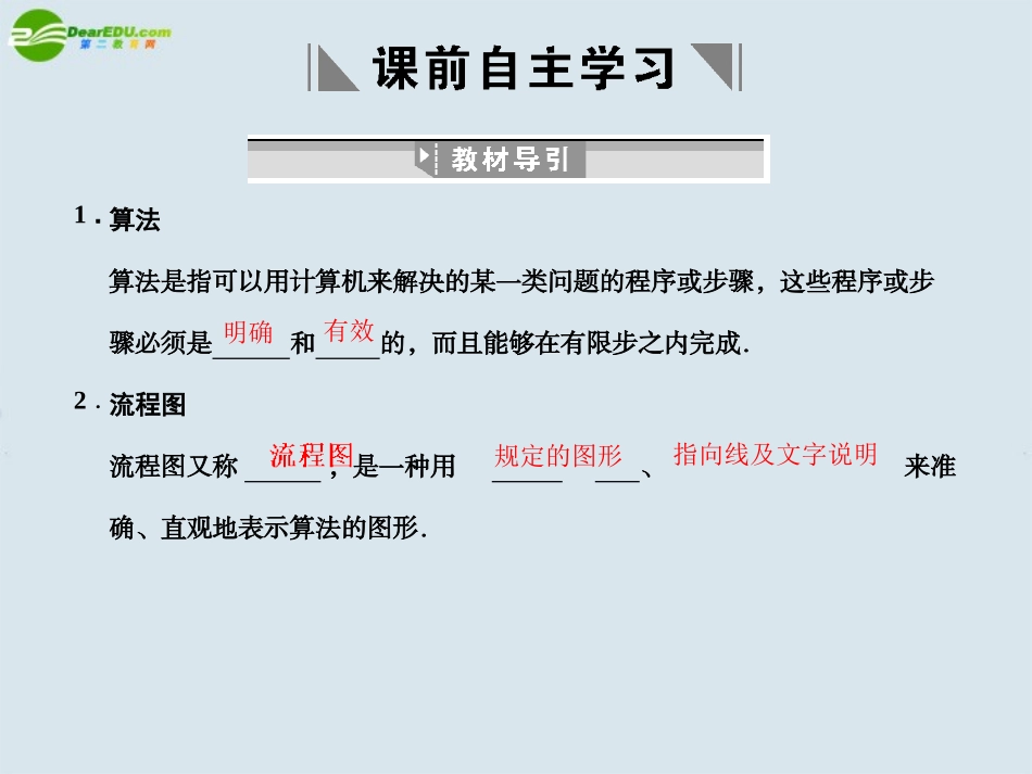 高三数学一轮复习 第9知识块第1讲算法的基本思想、算法的基本结构及设计课件 北师大版 课件_第2页