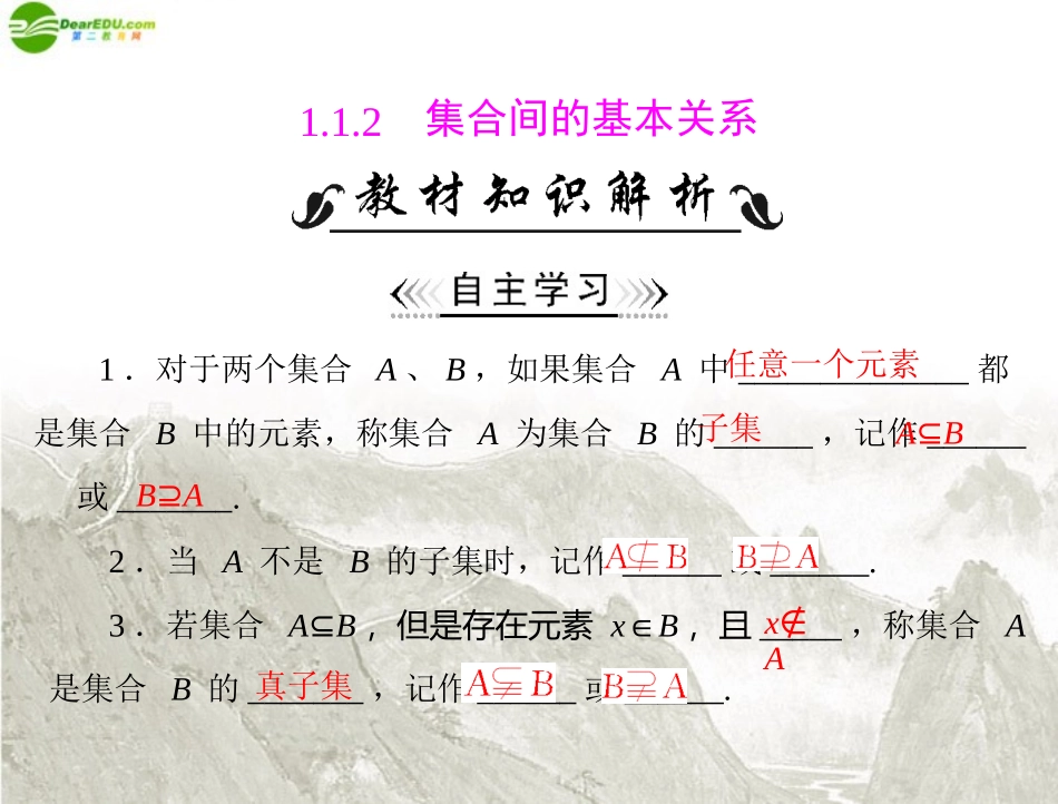 高中数学 第一章 11 112 集合间的基本关系课件 新人教A版必修1 课件_第1页