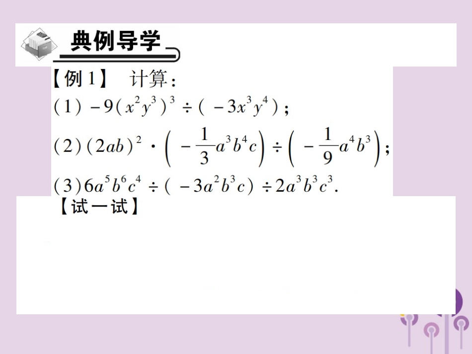 秋八年级数学上册 14(整式的乘法与因式分解)14.1 整式的乘法 14.1.4 整式的乘法 第5课时 单(多)项式除以单项式习题课件 (新版)新人教版 课件_第3页