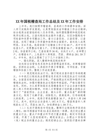 XX年国税稽查局工作总结及XX年工作安排 