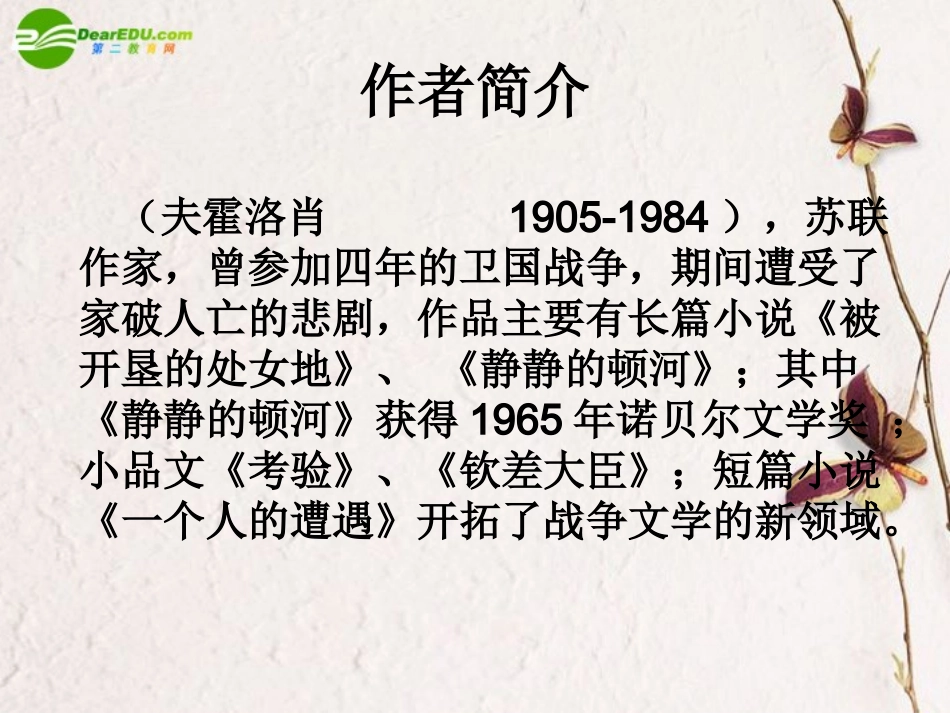 高中语文(一个人的遭遇)课件 苏教版必修2 课件_第2页