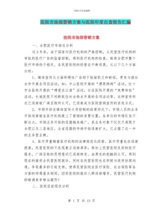 医院市场部营销方案与医院年度自查报告汇编