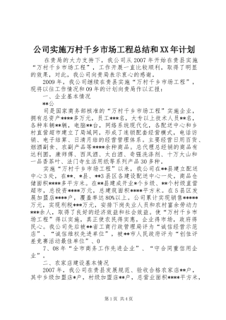 公司实施万村千乡市场工程总结和XX年计划 