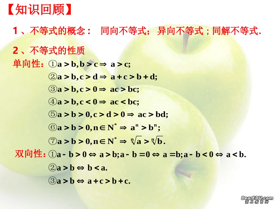 高二数学小结 不等式的概念与性质 新课标 人教版 课件_第2页