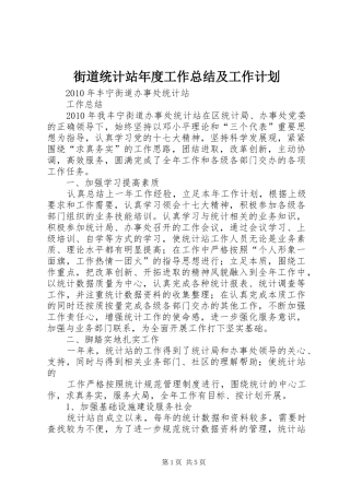 街道统计站年度工作总结及工作计划 