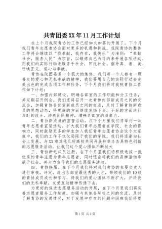 共青团委XX年11月工作计划 
