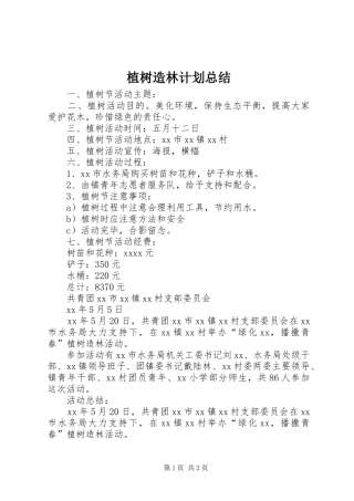 植树造林计划总结 