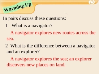 高中英语 Sailing the oceans-Textbook课件 新人教版选修9 课件