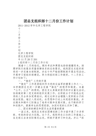 团总支组织部十二月份工作计划 