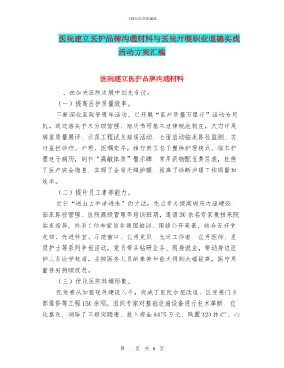医院建立医护品牌交流材料与医院开展职业道德实践活动方案汇编