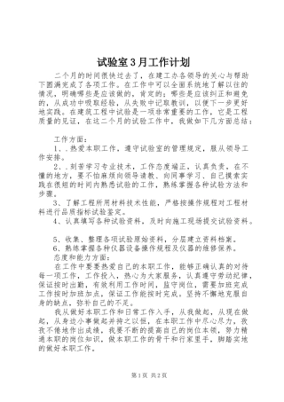 试验室3月工作计划 