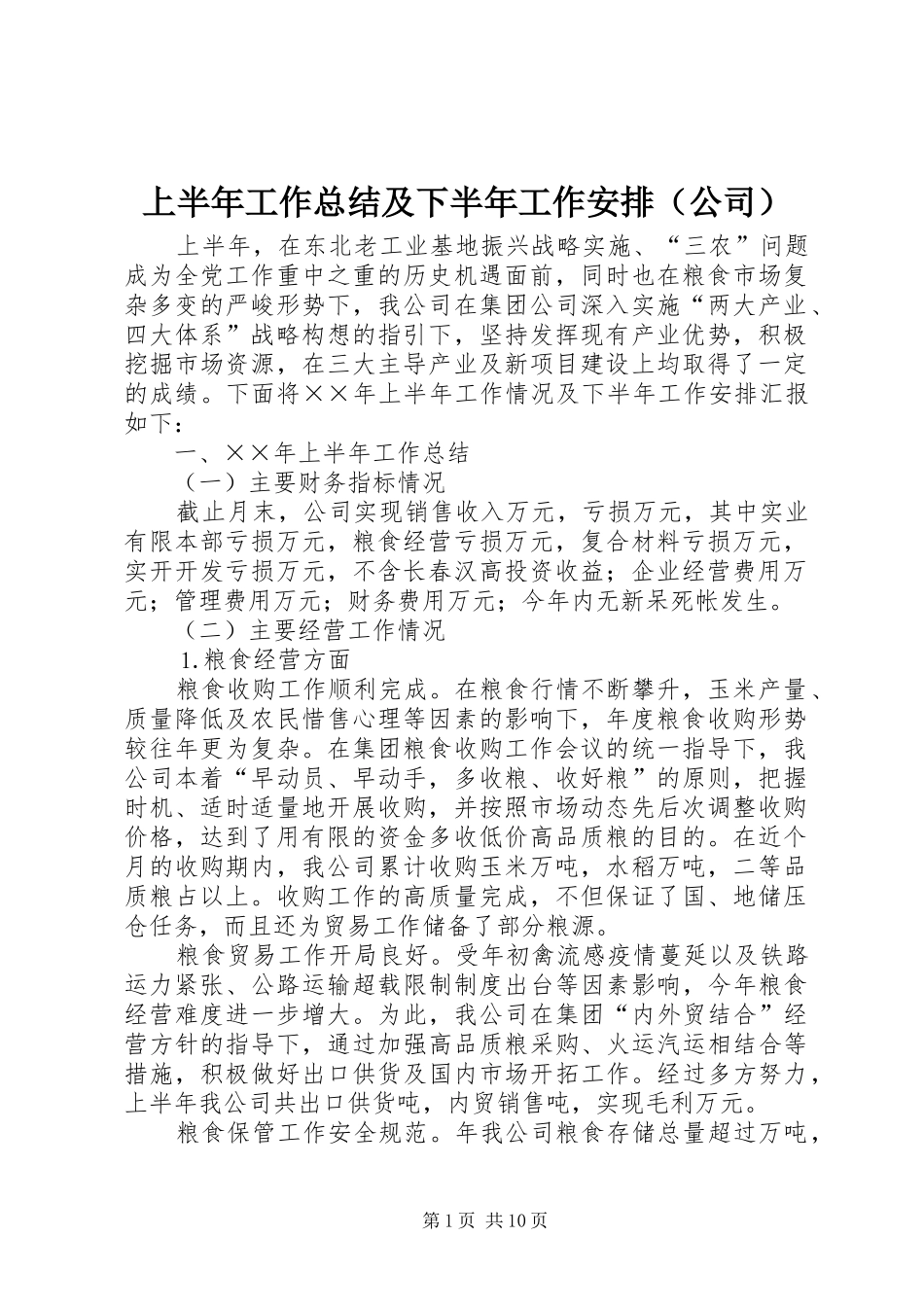 上半年工作总结及下半年工作安排（公司） _第1页