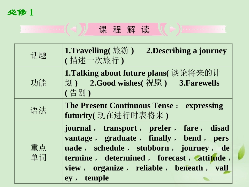 高考英语一轮复习 Unit3 Travel journal课件 新人教版必修1 课件_第2页