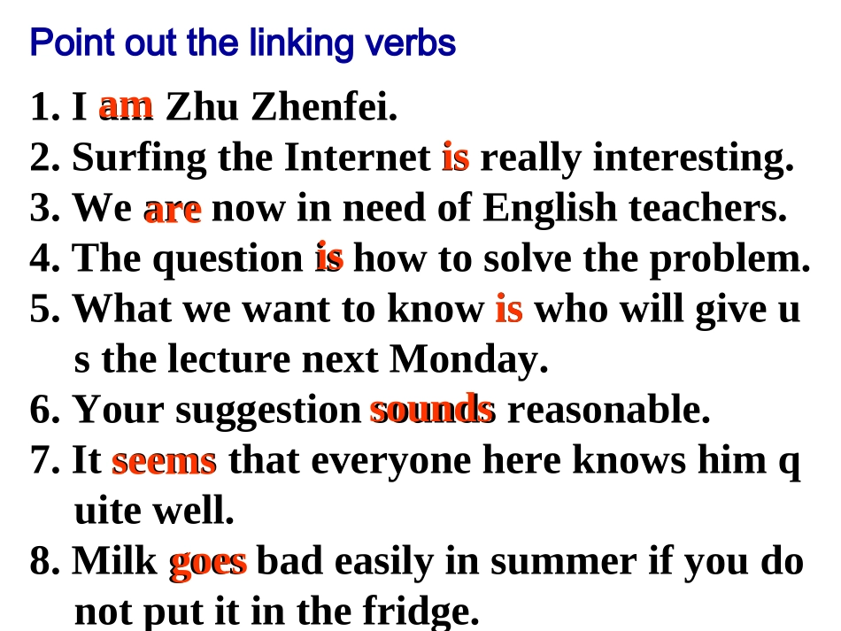 高中英语模块7第三单元语法 LINKING VERBS课件选修7 课件_第2页