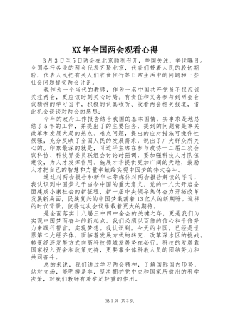 XX年全国两会观看心得