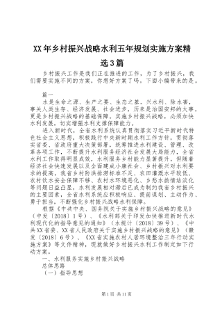 XX年乡村振兴战略水利五年规划实施方案精选3篇