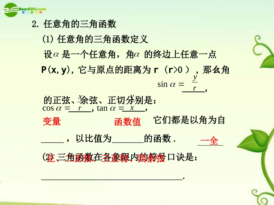 高考数学 4.1  任意角和弧度制及任意角的三角函数总复习课件_第3页
