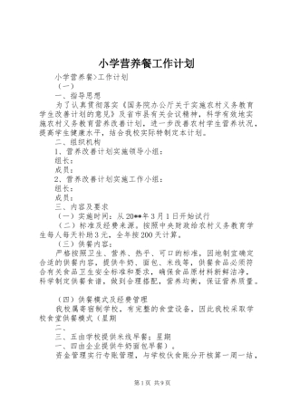 小学营养餐工作计划 