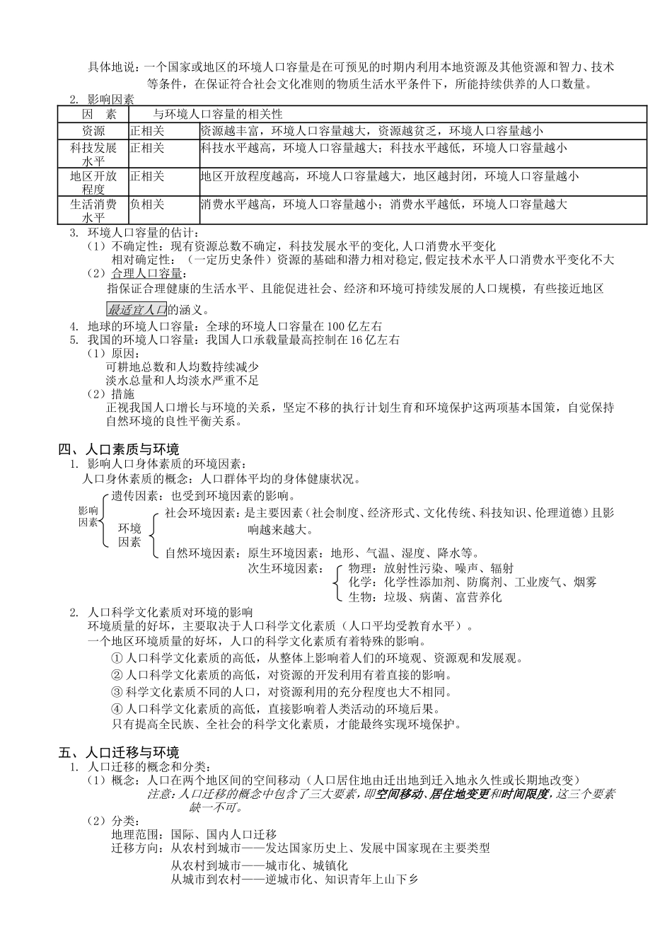 必修二第一单元_人口与环境知识结构_第2页