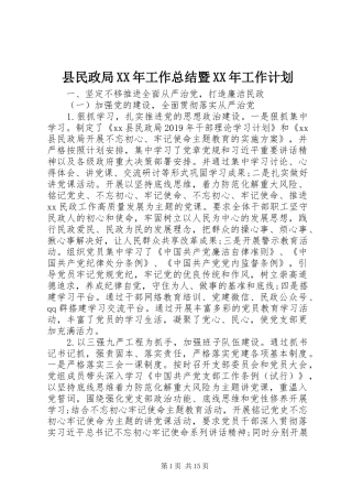 县民政局XX年工作总结暨XX年工作计划 