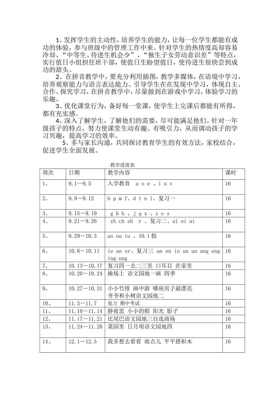 人教版一年级上册语文教学工作计划_第2页