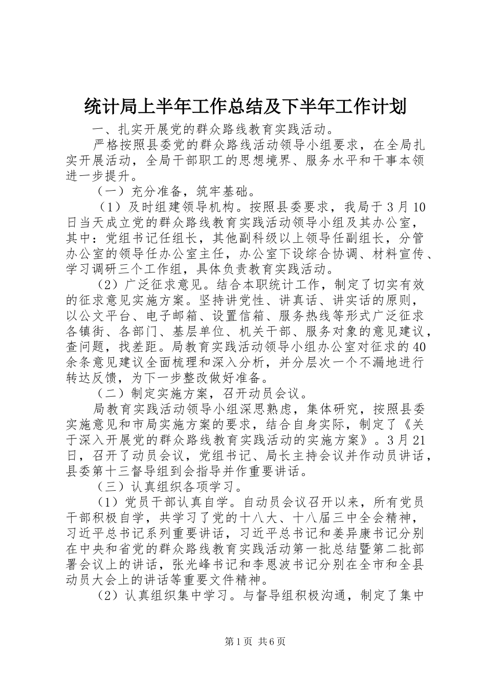 统计局上半年工作总结及下半年工作计划 _第1页