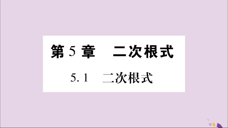 秋八年级数学上册 第5章 二次根式 5.1 二次根式 第1课时 二次根式的概念及性质习题课件 (新版)湘教版 课件_第1页