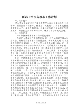 医药卫生服务改革工作计划 