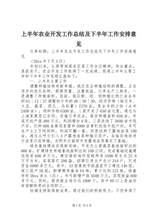上半年农业开发工作总结及下半年工作安排意见 